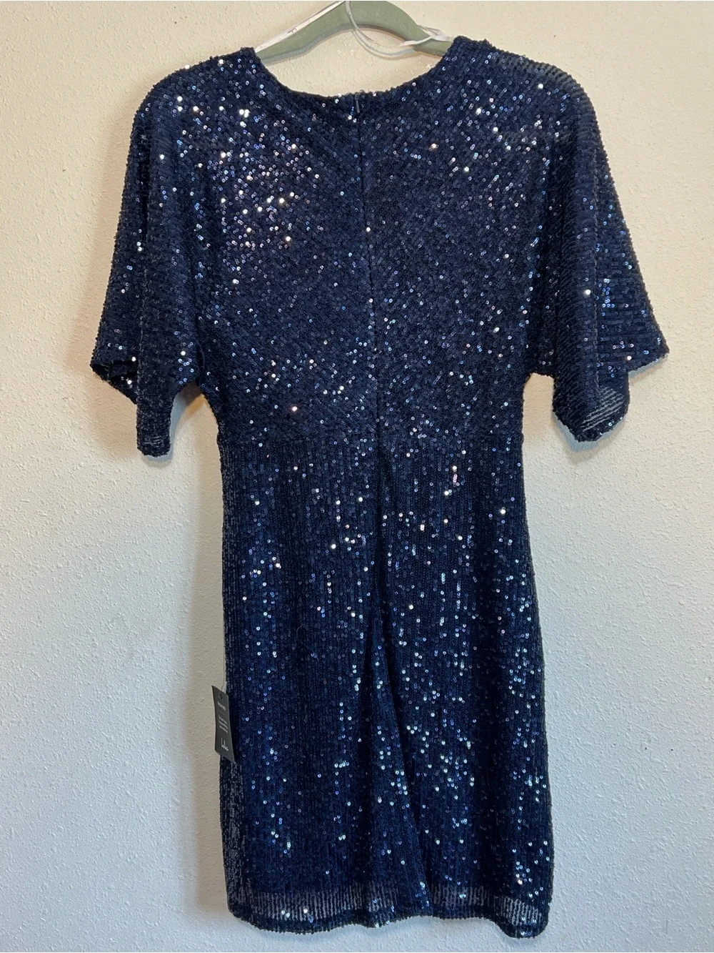 Lulus Weekender Navy Sequin V-Neck Faux Wrap Mini Dress Size Medium